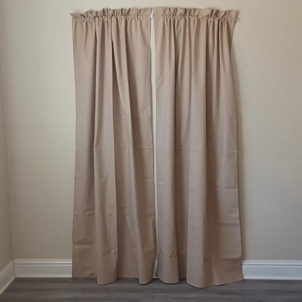 2 PAIR SET DIY Floor Length Curtain Panels 42x80, Tan, 4 Panels Total EUC